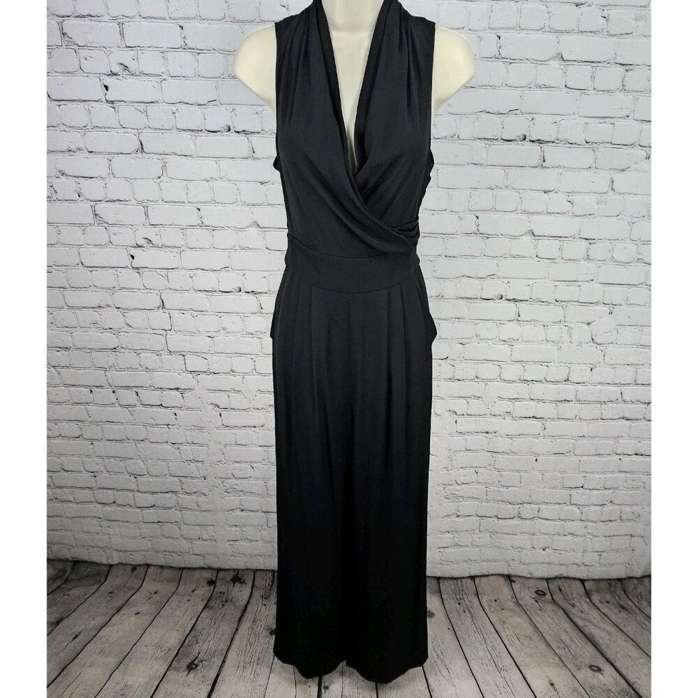 Catherine Malandrino Black Silk Stretch Wrap V-Neck Tie Back Wide Leg Jumper 0